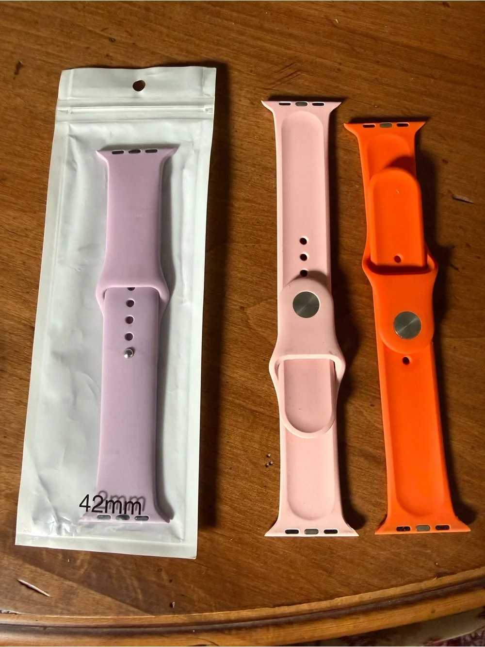 Silicone Replacement Apple 42mm Watch Band - Pink, Lavender & Orange. 3 Bands.